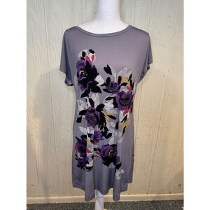ELLE Short Sleeve Purple/Gray T-Shirt Floral Dress, Size M